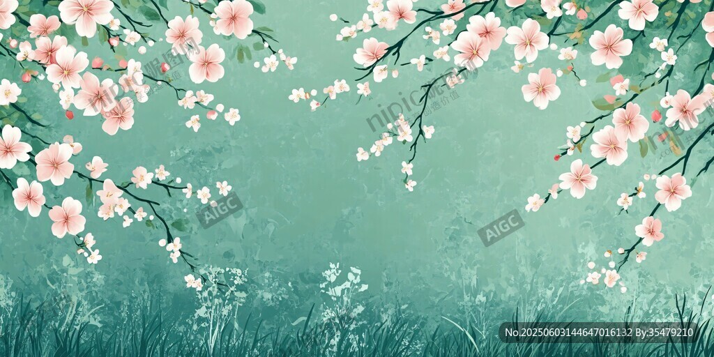 春日繁花綠意背景圖