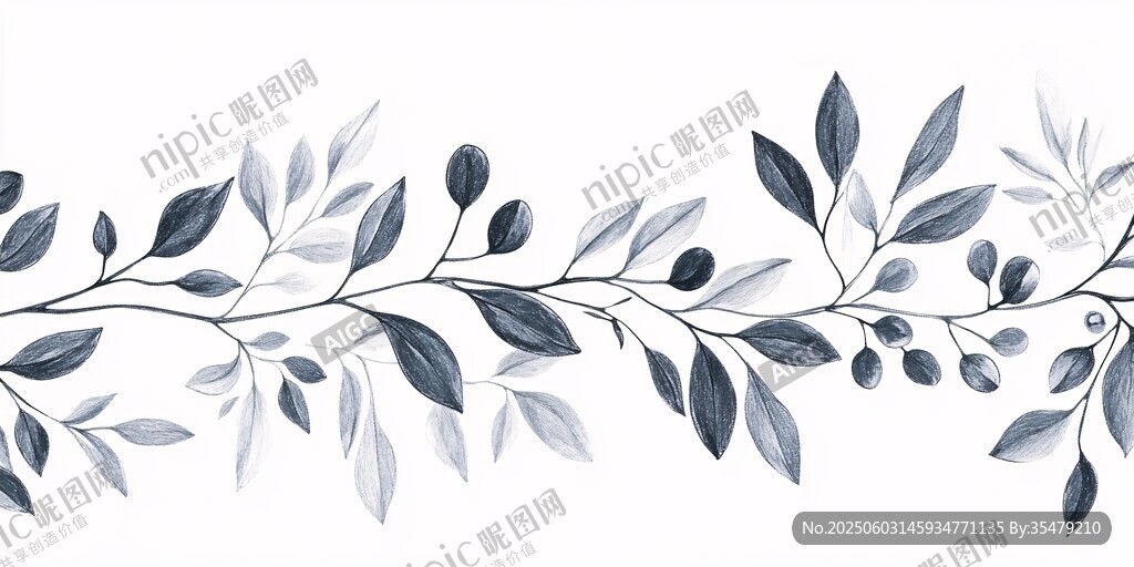 藍灰枝葉花紋裝飾圖案