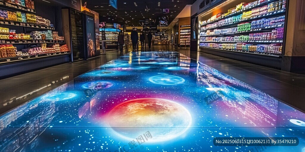 夢幻星空超市地面互動投影