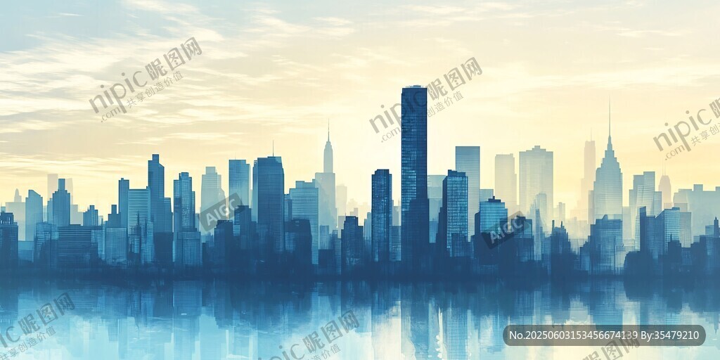 城市天際線 夢幻水彩風景
