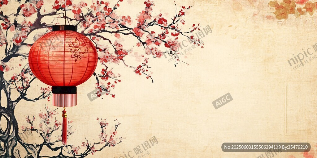 紅梅掛燈 中式傳統(tǒng)風情畫