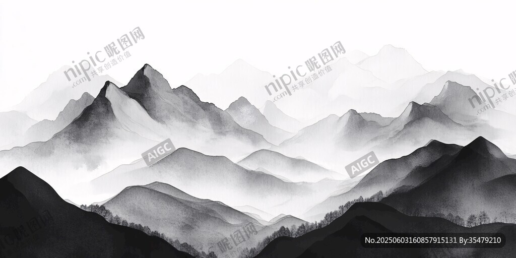 水墨群山 云霧繚繞之景