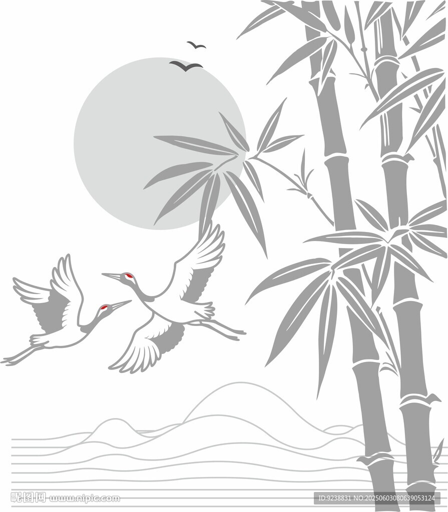 水墨竹鶴圖
