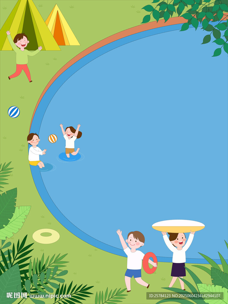 畢業(yè)旅行好朋友海邊泳池玩耍邊框