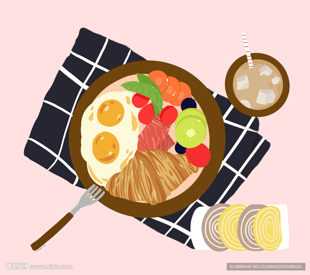 雞蛋面包早晨手繪插畫
