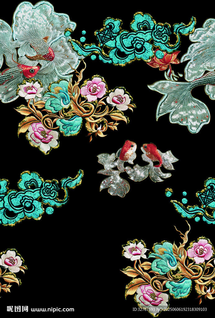 中式精美刺繡花卉飾品