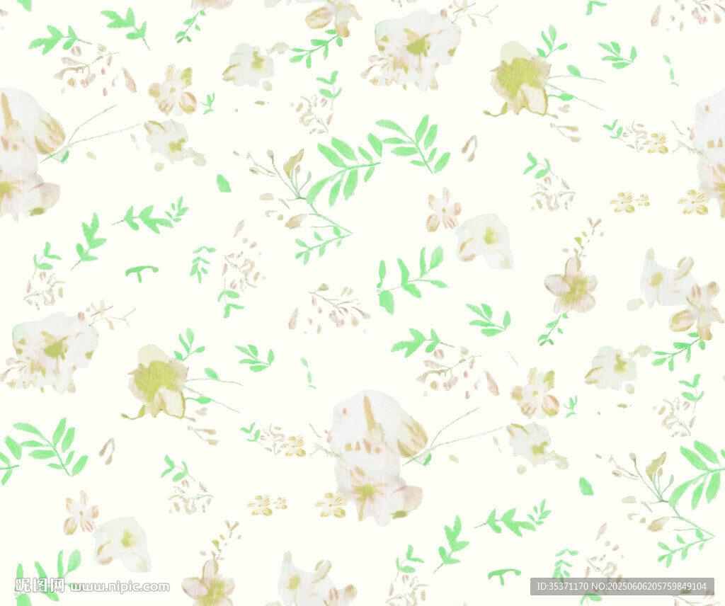 清新花卉綠葉無縫背景圖