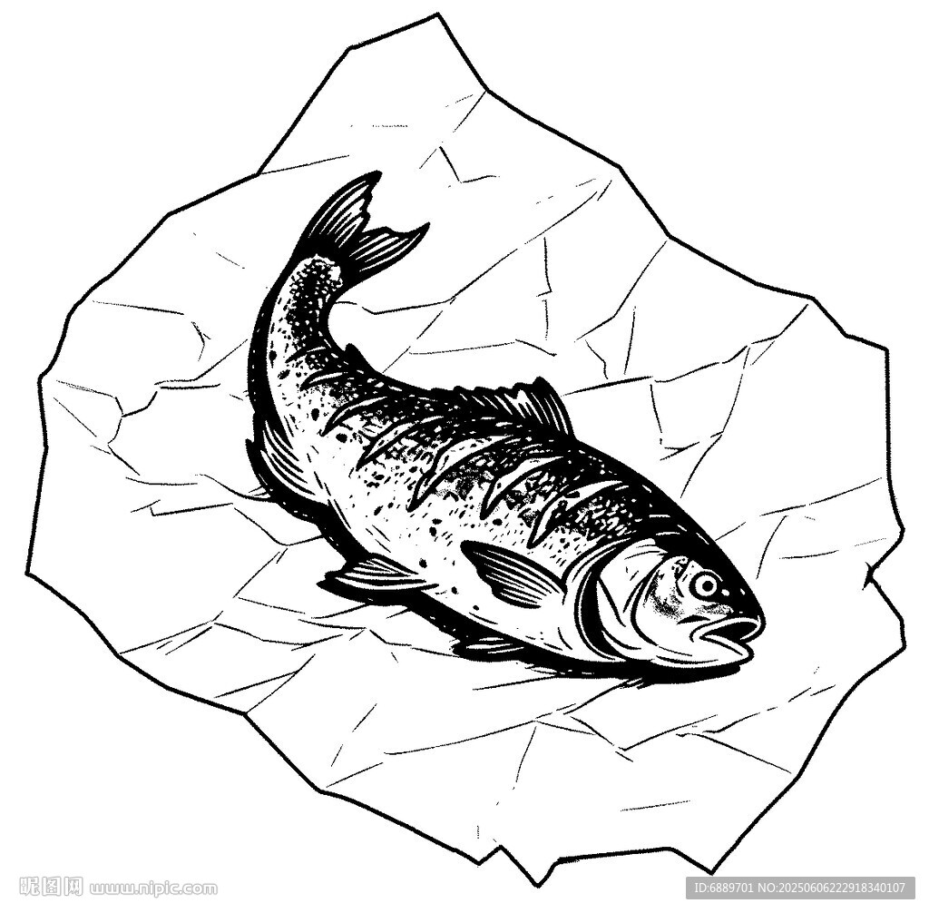 紙上烤魚插畫