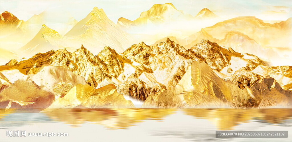 金色山水彩藝術圖景