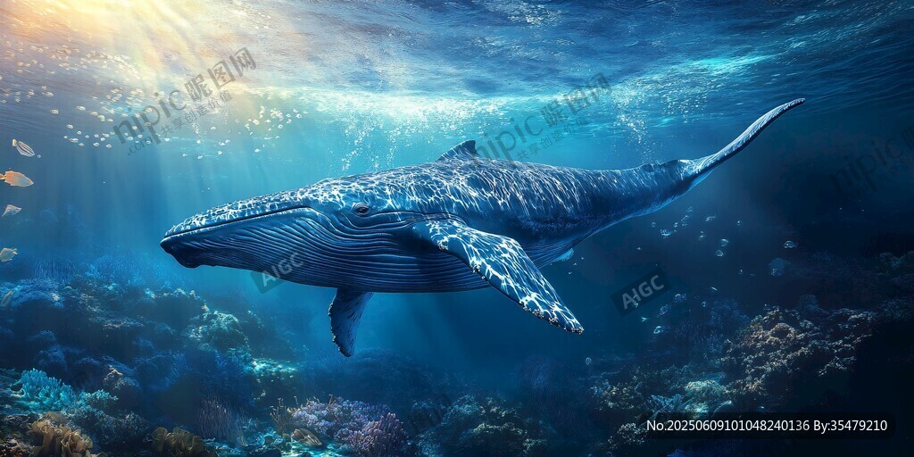 深海中遨游的巨大藍(lán)鯨