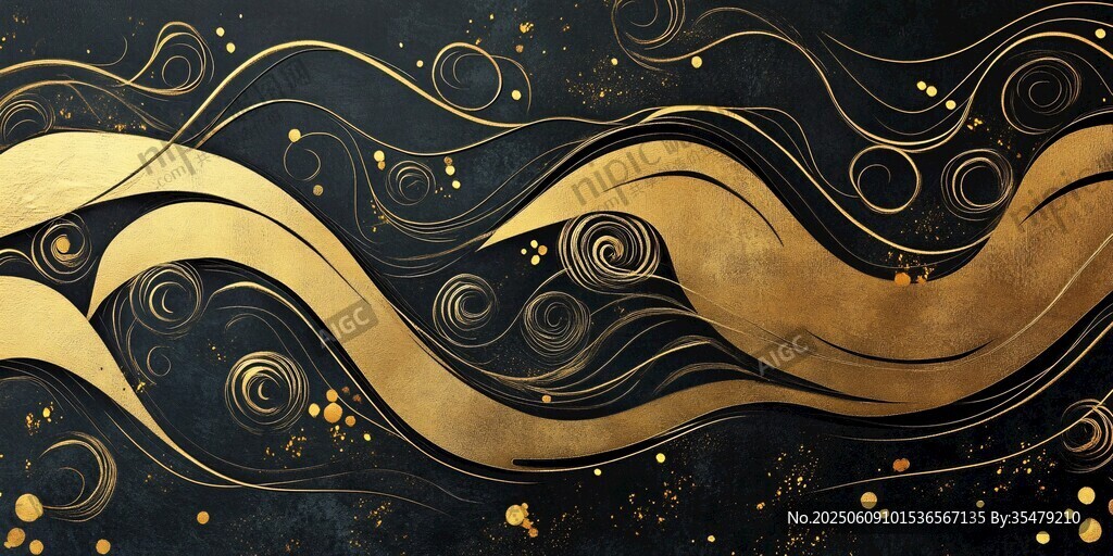 黑金波浪抽象華麗背景圖