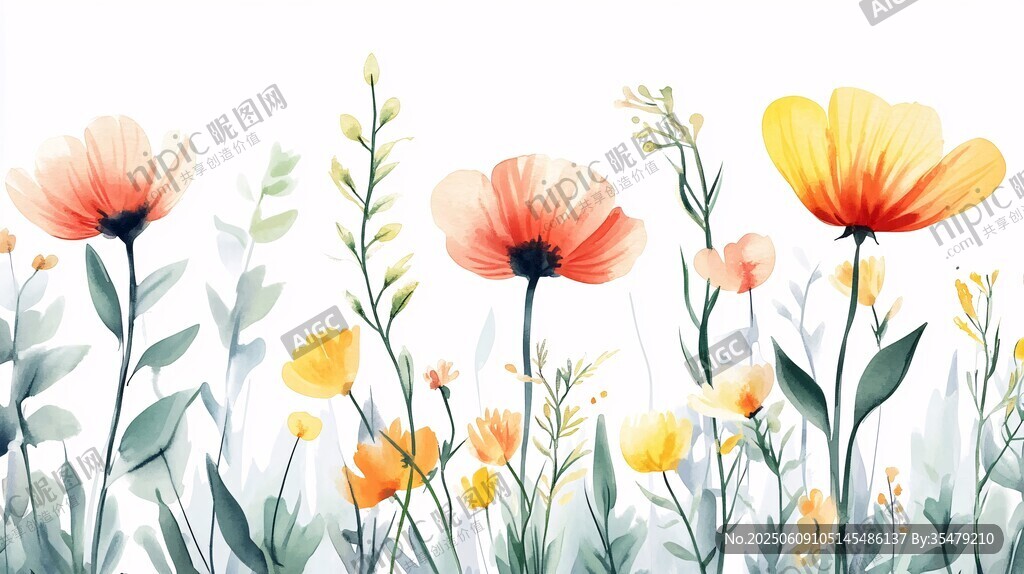 春日水彩花卉清新景致
