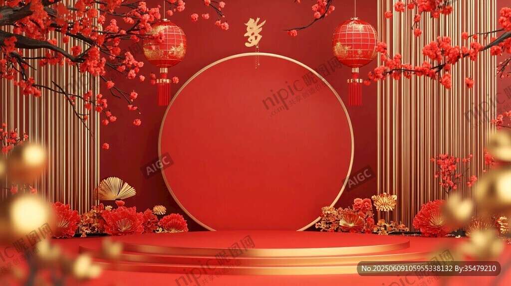 中式喜慶場景 紅色舞臺布置