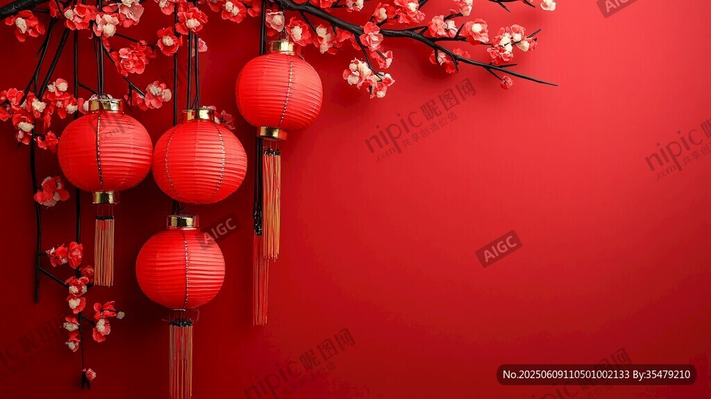 紅燈籠映紅梅喜慶氛圍濃