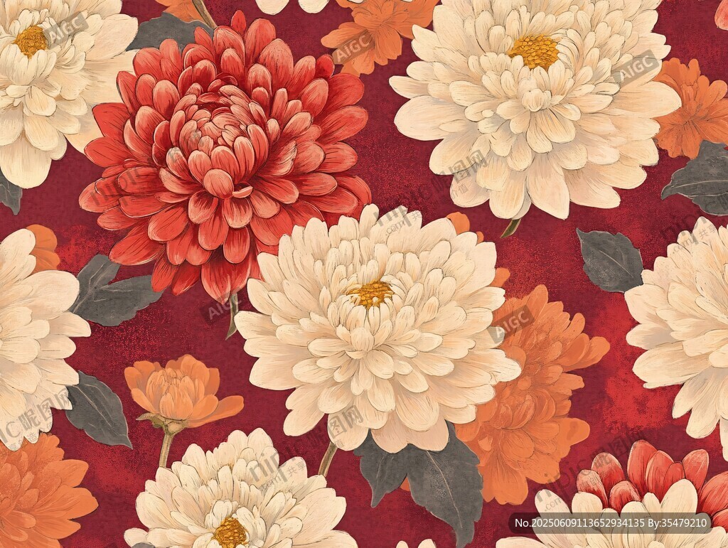 復古風菊花花卉圖案背景