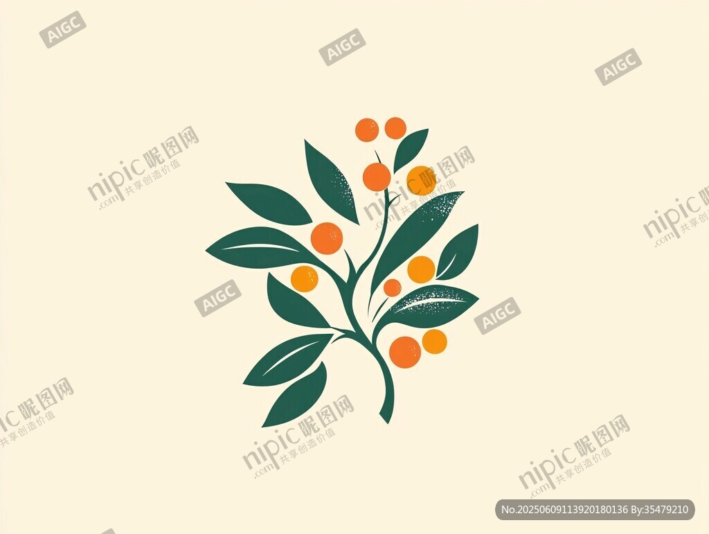 橙色漿果枝葉簡約插畫