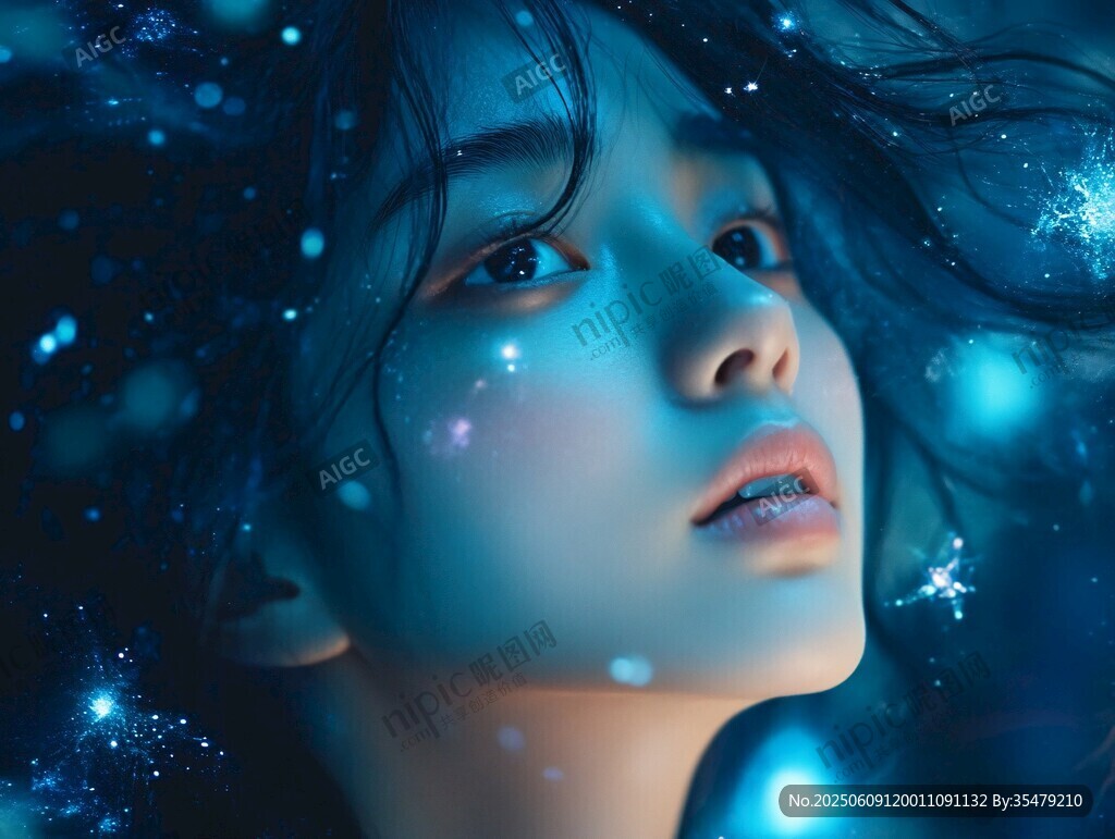 夢幻星空下的唯美少女