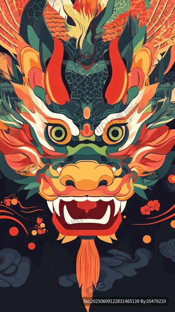 中式龍圖騰藝術插畫