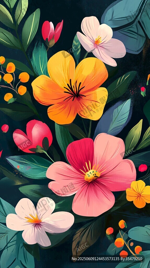 繽紛花卉插畫