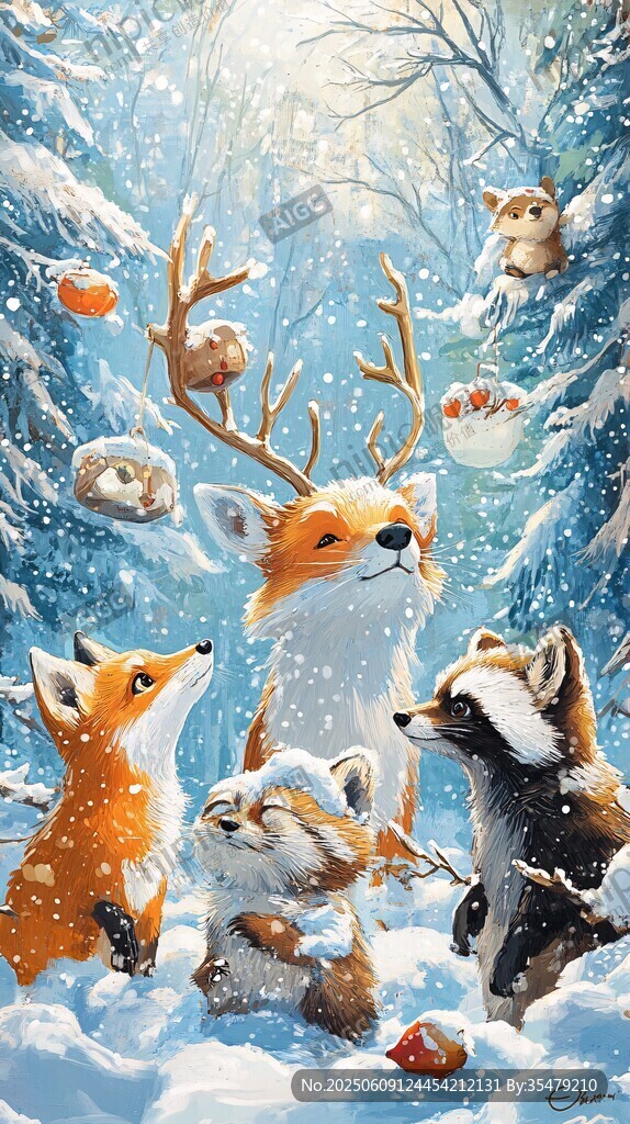 雪林中的可愛動物聚會