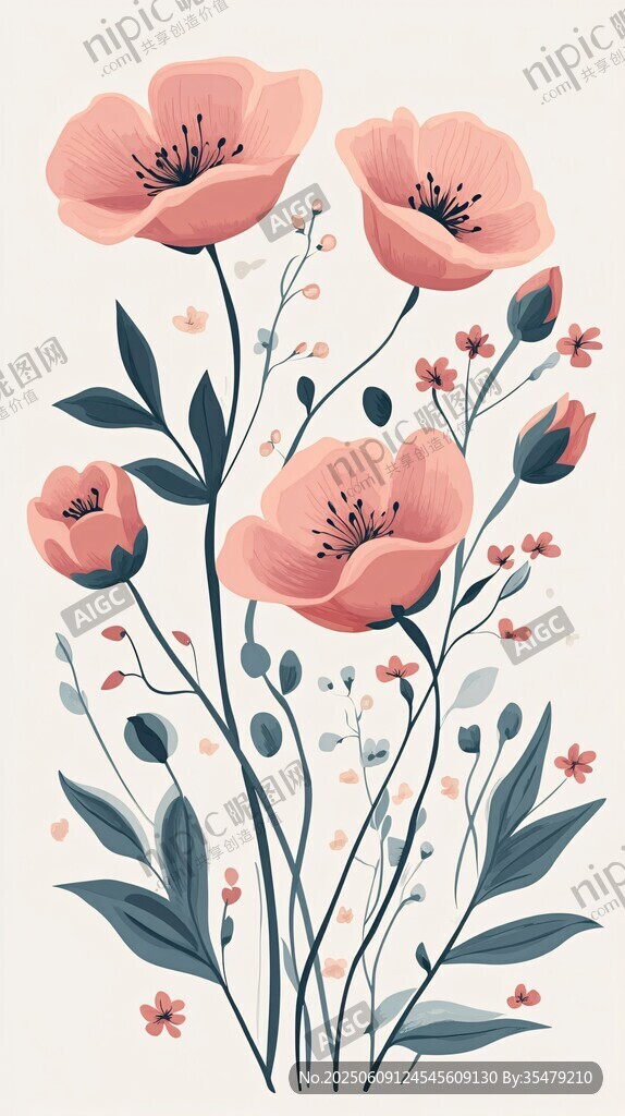 粉色花卉插畫 清新自然風(fēng)