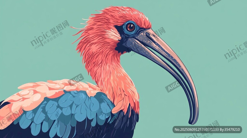 色彩絢麗的長喙鳥類插畫