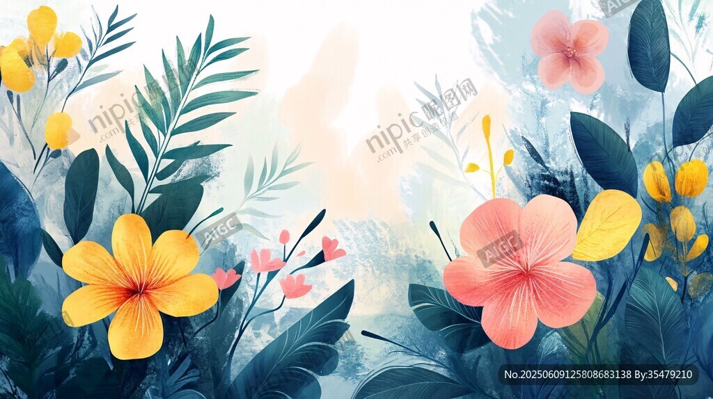 夢幻花卉插畫背景圖