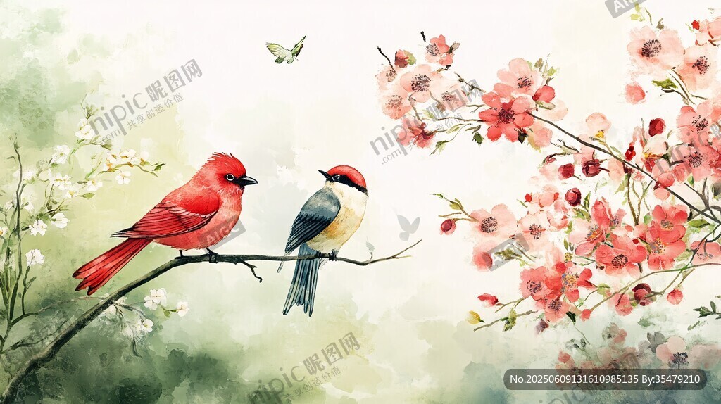 雙鳥棲花圖