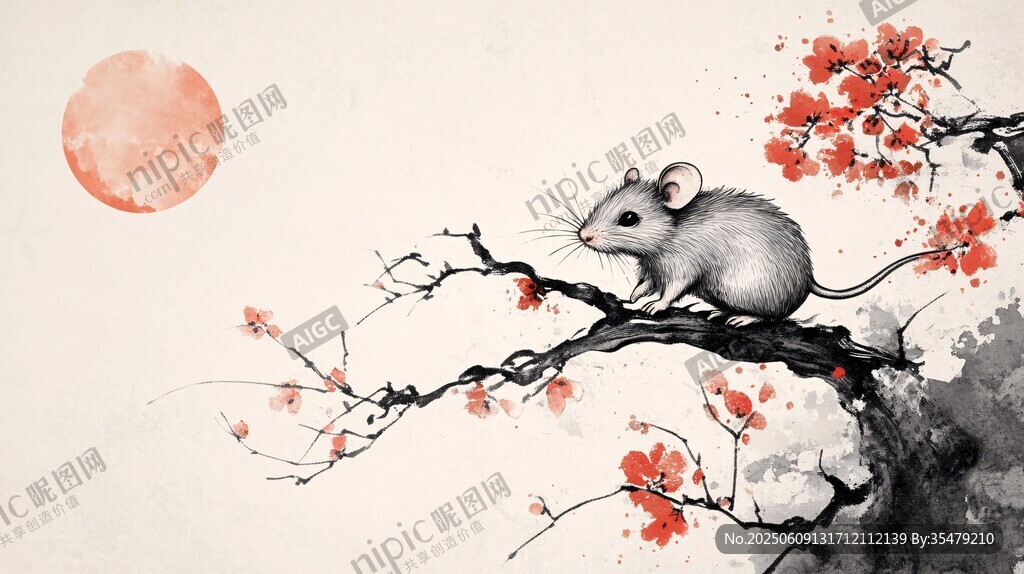 月下鼠棲花枝圖