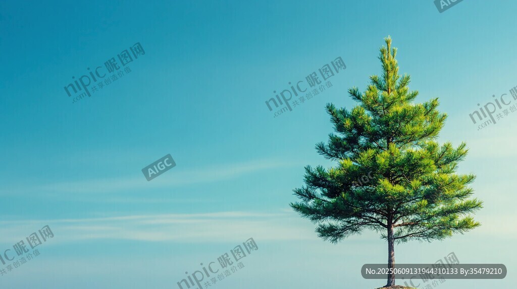 藍天之下的孤獨青松