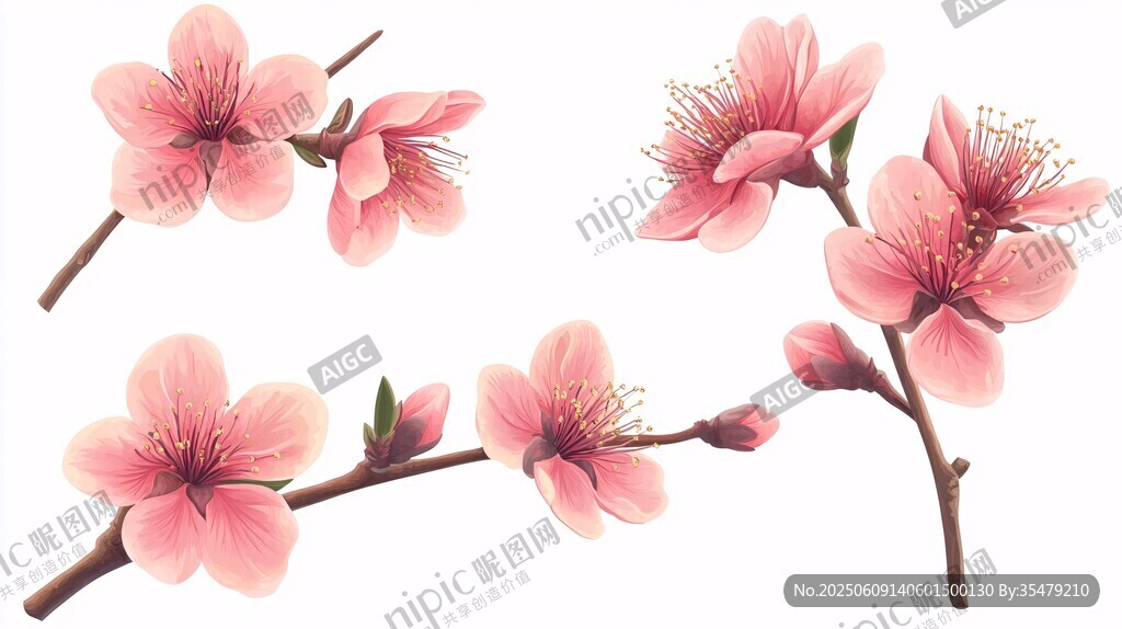 粉嫩桃花枝插畫素材