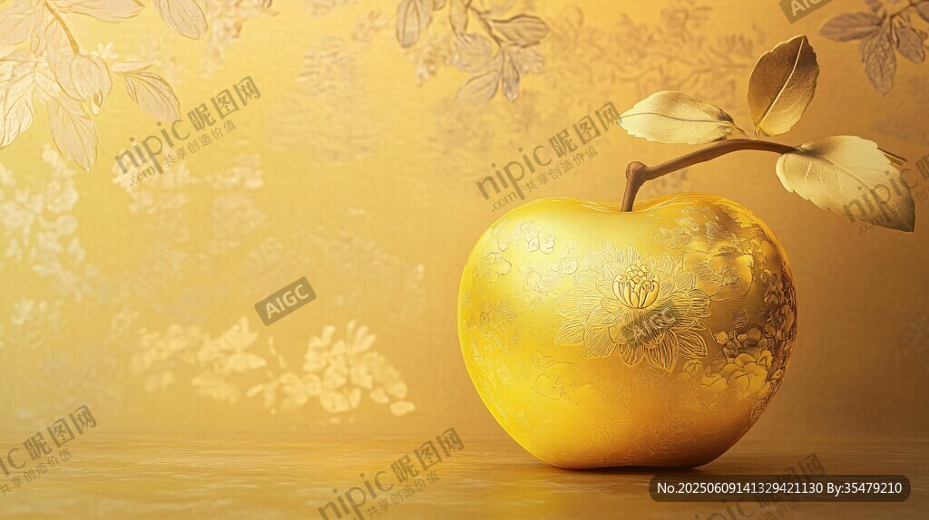 金色蘋果靜物圖
