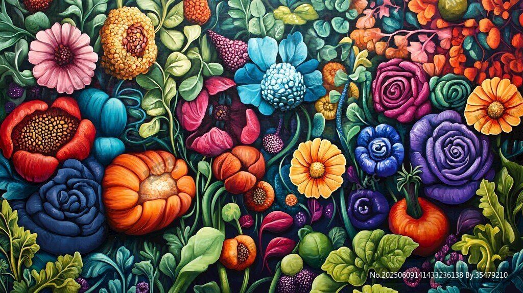繽紛花卉植物夢幻插畫