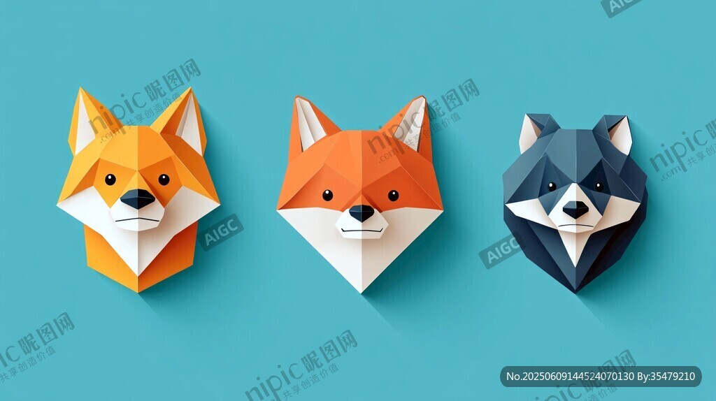 三只折紙風(fēng)狐貍頭像展示