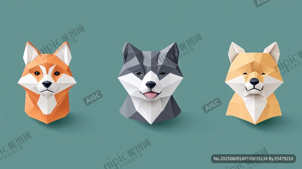 三只折紙風(fēng)萌寵動物頭像