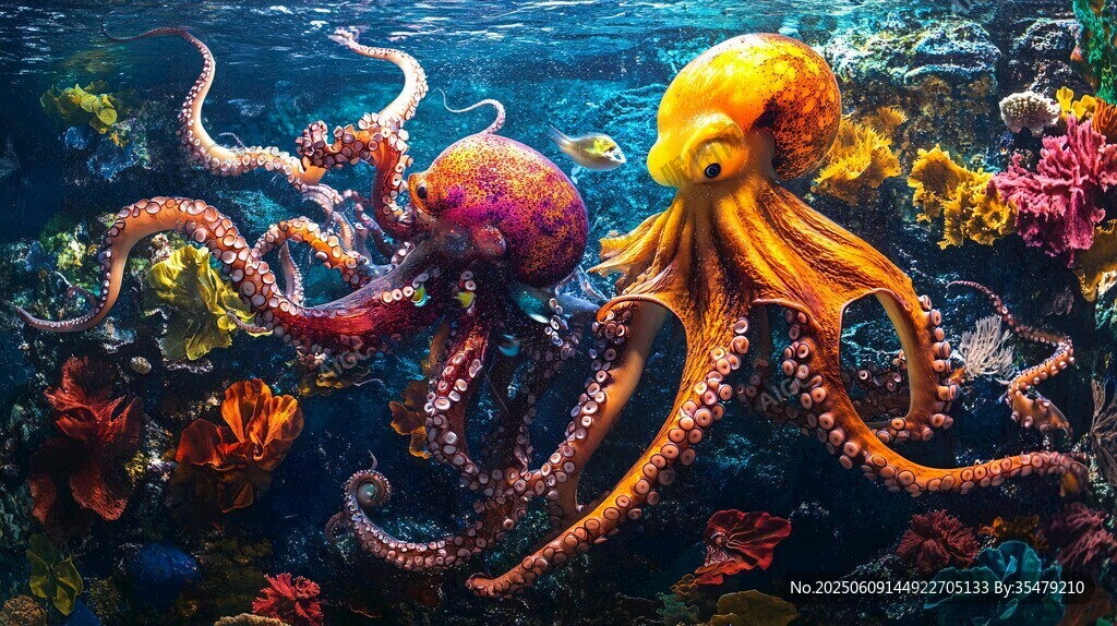 奇幻海底的多彩章魚世界