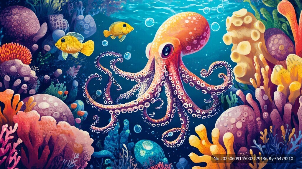 夢幻海底的章魚與多彩珊瑚