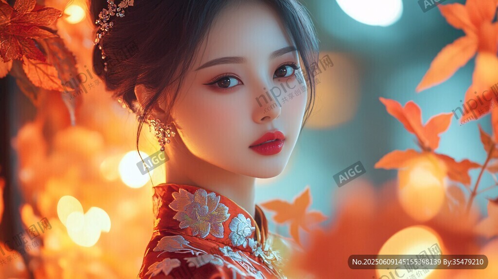 古風佳人秋景下的優(yōu)雅瞬間