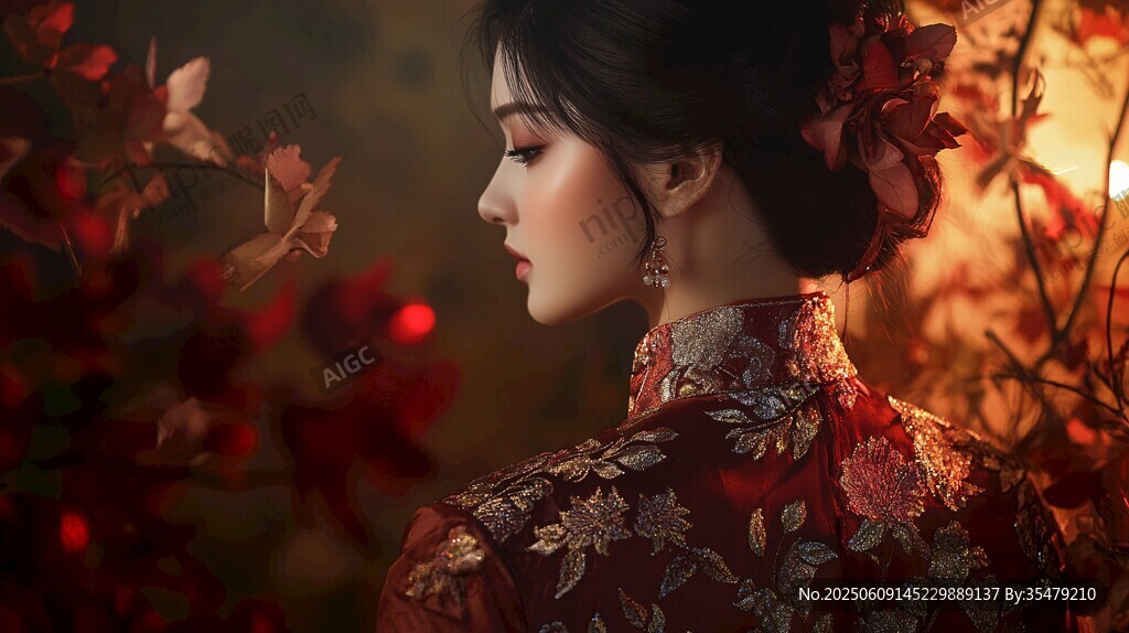 古典旗袍女子的優(yōu)雅側(cè)影
