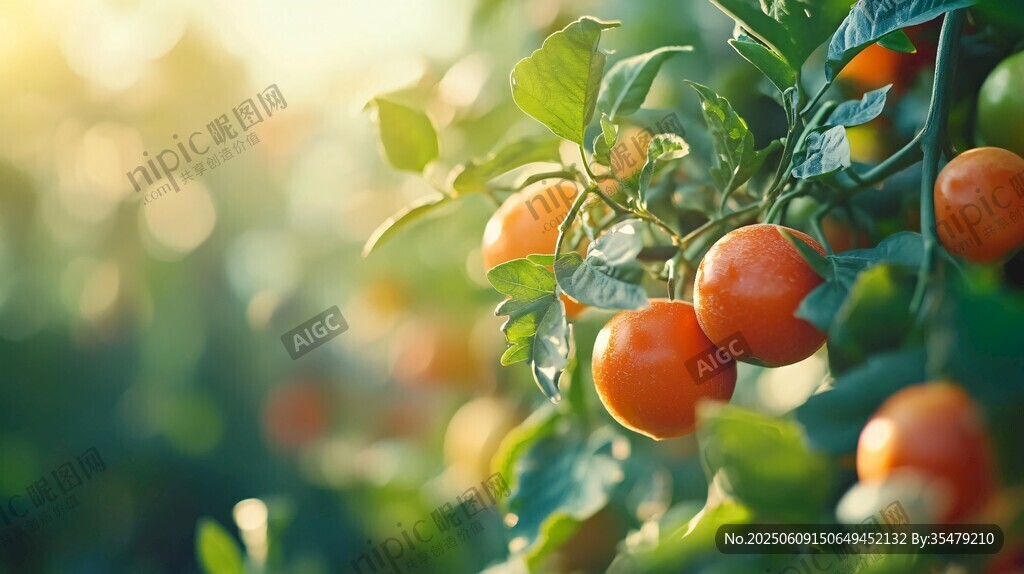 陽光下的飽滿番茄果實
