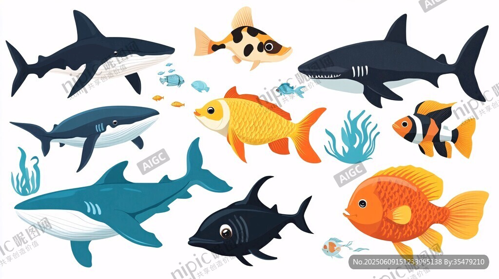 海洋魚類卡通插畫集合