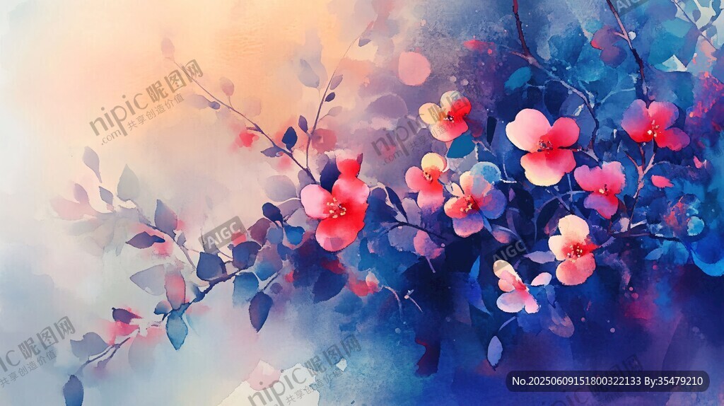 夢(mèng)幻水彩花卉藝術(shù)畫作