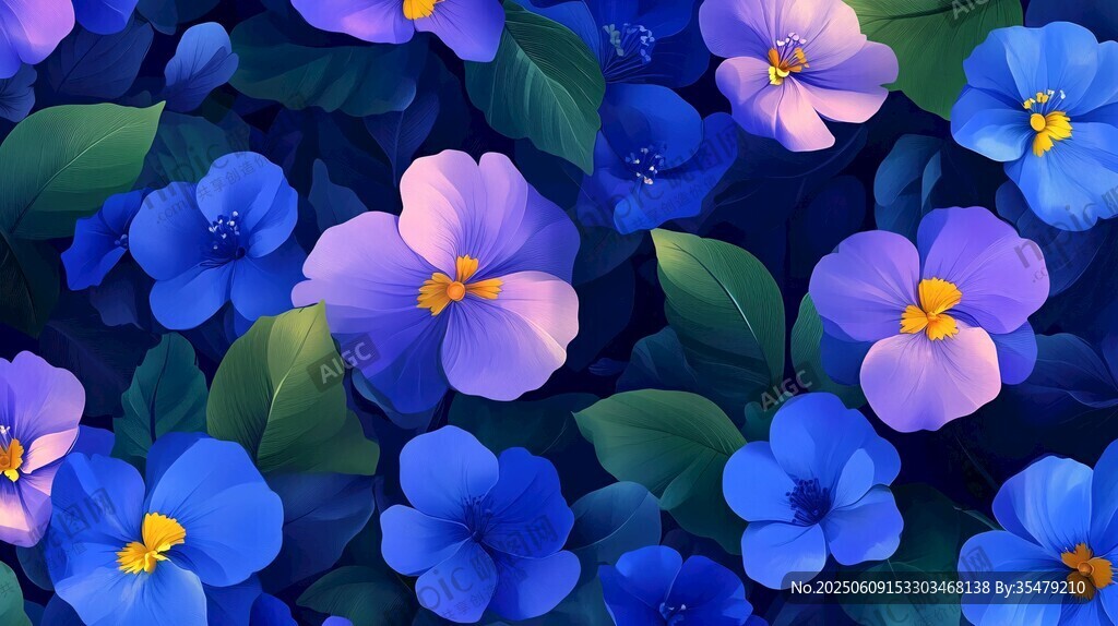 夢幻藍(lán)紫花卉背景圖案