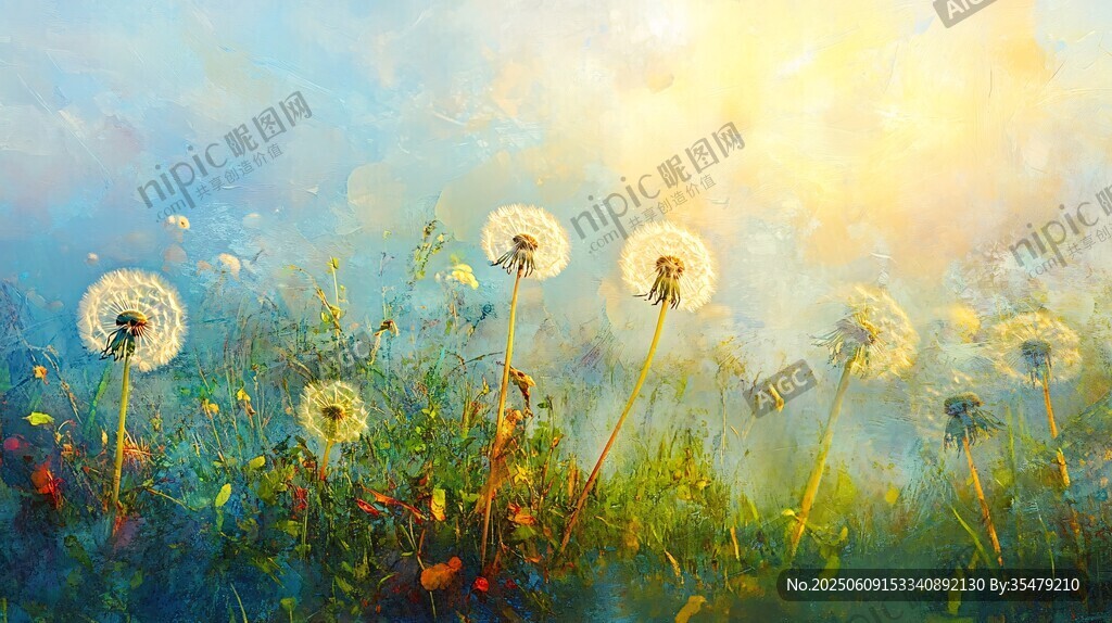 陽光下的蒲公英夢(mèng)幻草地
