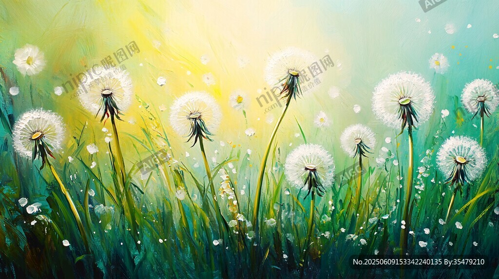 陽光下的蒲公英花海
