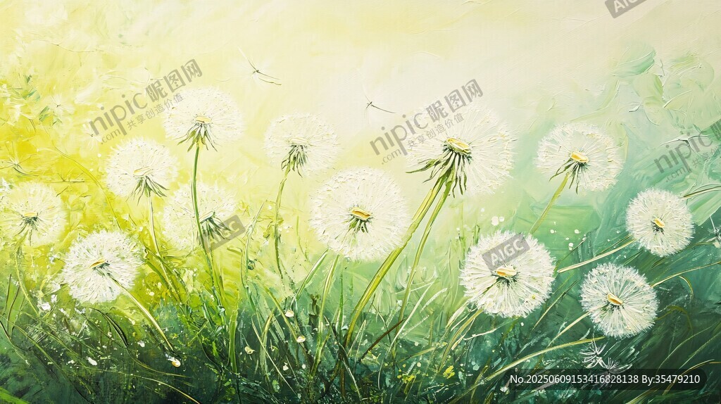 夢(mèng)幻蒲公英綻放于綠野間