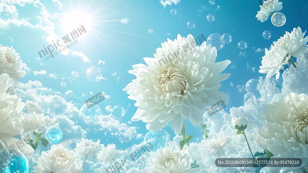 夢幻白花映藍天