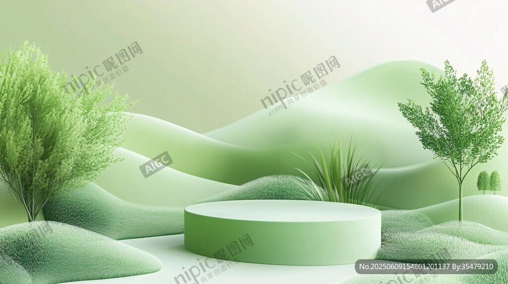 清新綠意中的圓形展示臺(tái)