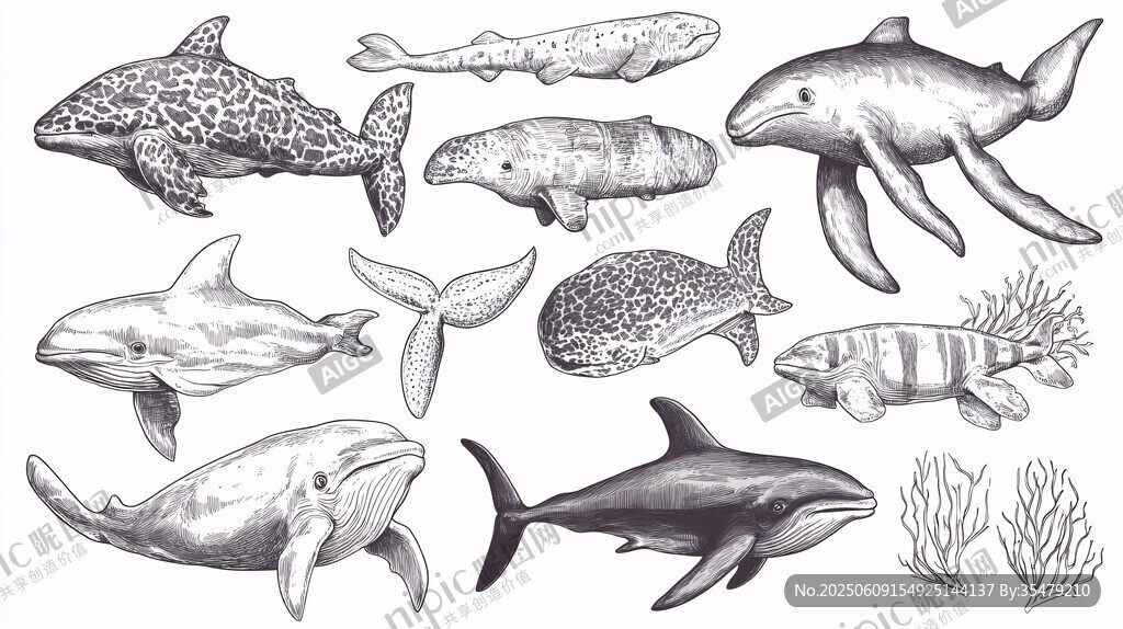 海洋生物手繪圖案集合