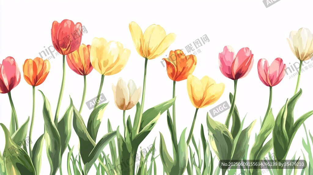 水彩風多彩郁金香花卉圖
